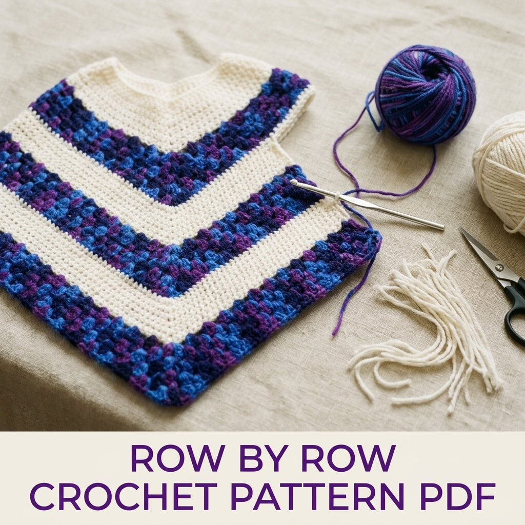 Purple Chevron Poncho Crochet Pattern PDF – Purple and Cream Fringe Poncho