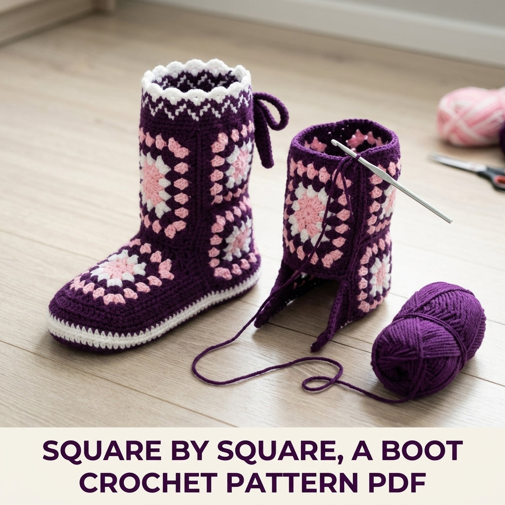 Granny Square Slipper Boots Crochet Pattern PDF – Cosy House Boots
