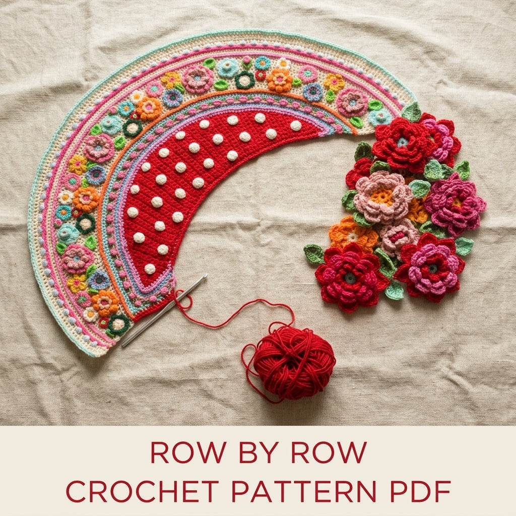 Polka Dot Rose Shawl Crochet Pattern PDF – Crescent Shawl with 3D Roses