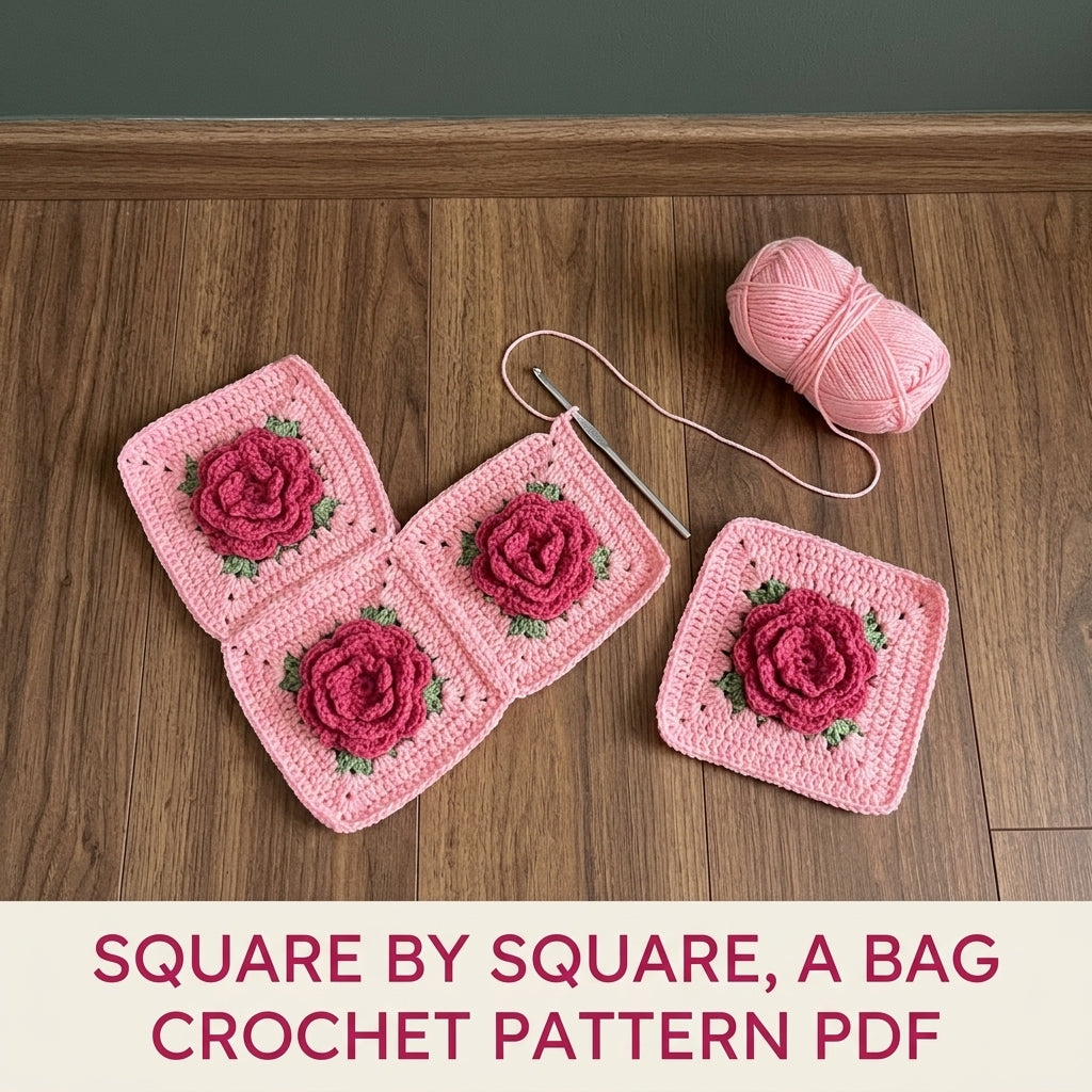 Pink Rose Granny Square Bag Crochet Pattern PDF – 3D Rose Shoulder Bag