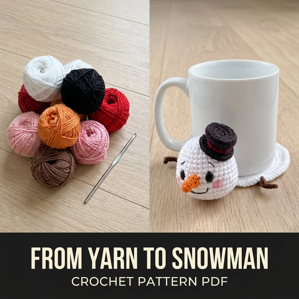 Snowman Mug Coaster Crochet Pattern PDF – Christmas Mug Rug