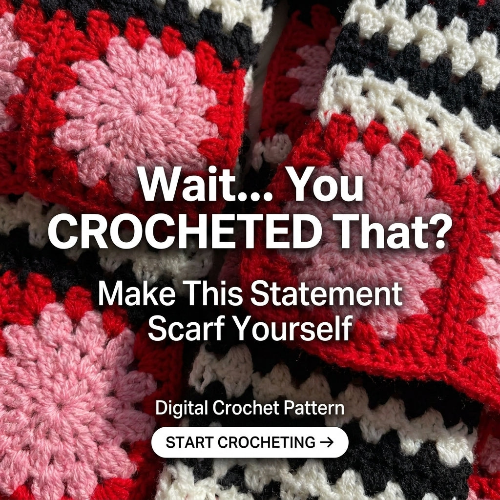 Granny Square Scarf Crochet Pattern | Flower Squares & Striped Panels with Fringe | Oversized Winter Scarf | PDF Instant Download