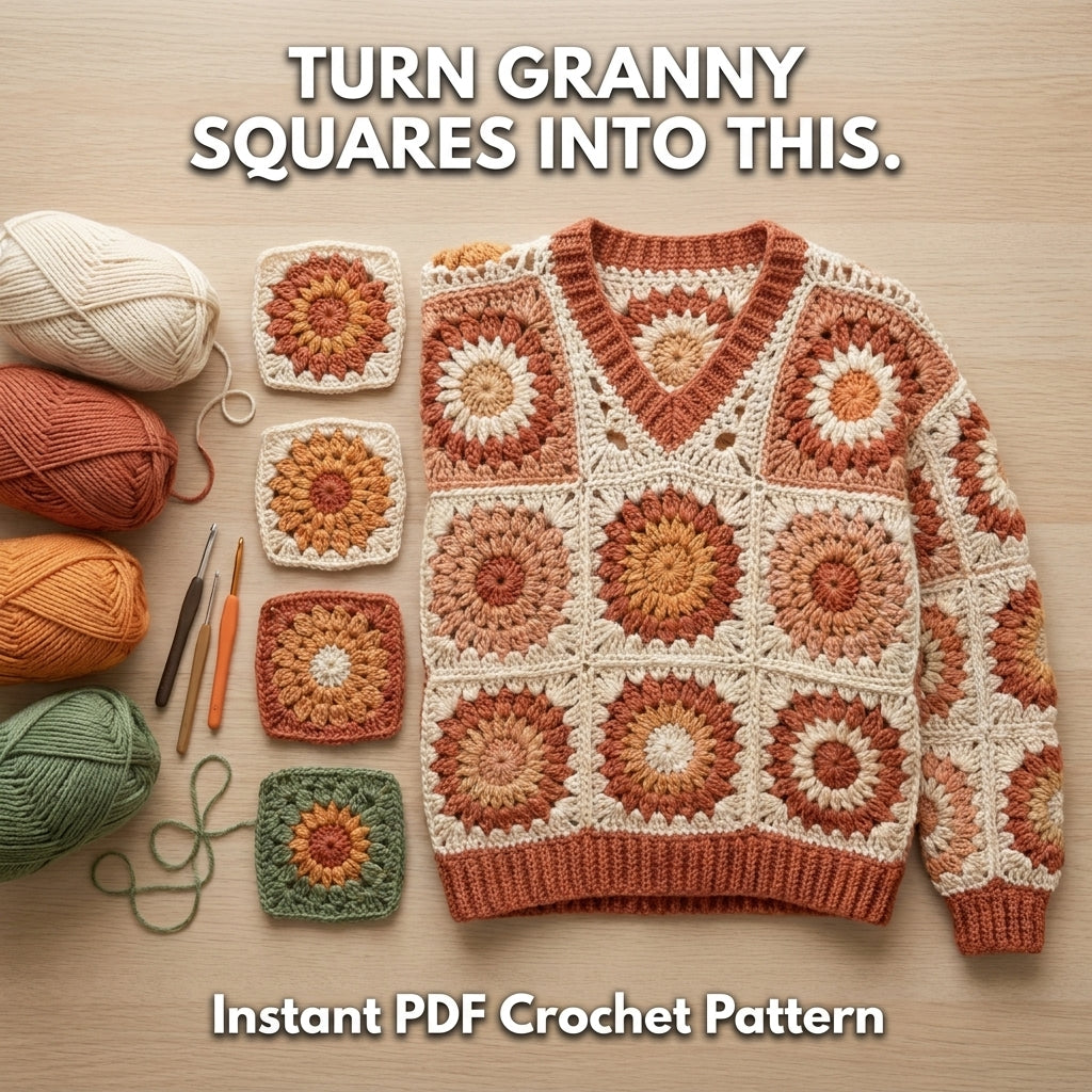 Heart Granny Square Sweater – Crochet Pattern PDF