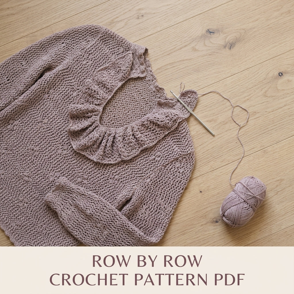 Mauve Lace Sweater Crochet Pattern PDF – Ruffle Collar Vintage Pullover