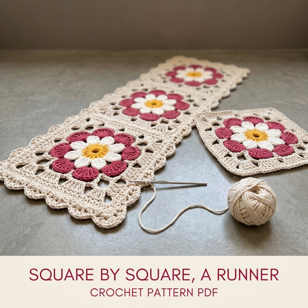 Raspberry Daisy Lace Table Runner Crochet Pattern PDF – Chunky Cord Runner