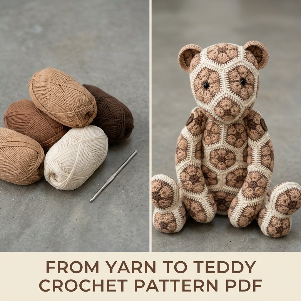 African Flower Teddy Bear Crochet Pattern PDF – Hexagon Amigurumi Bear
