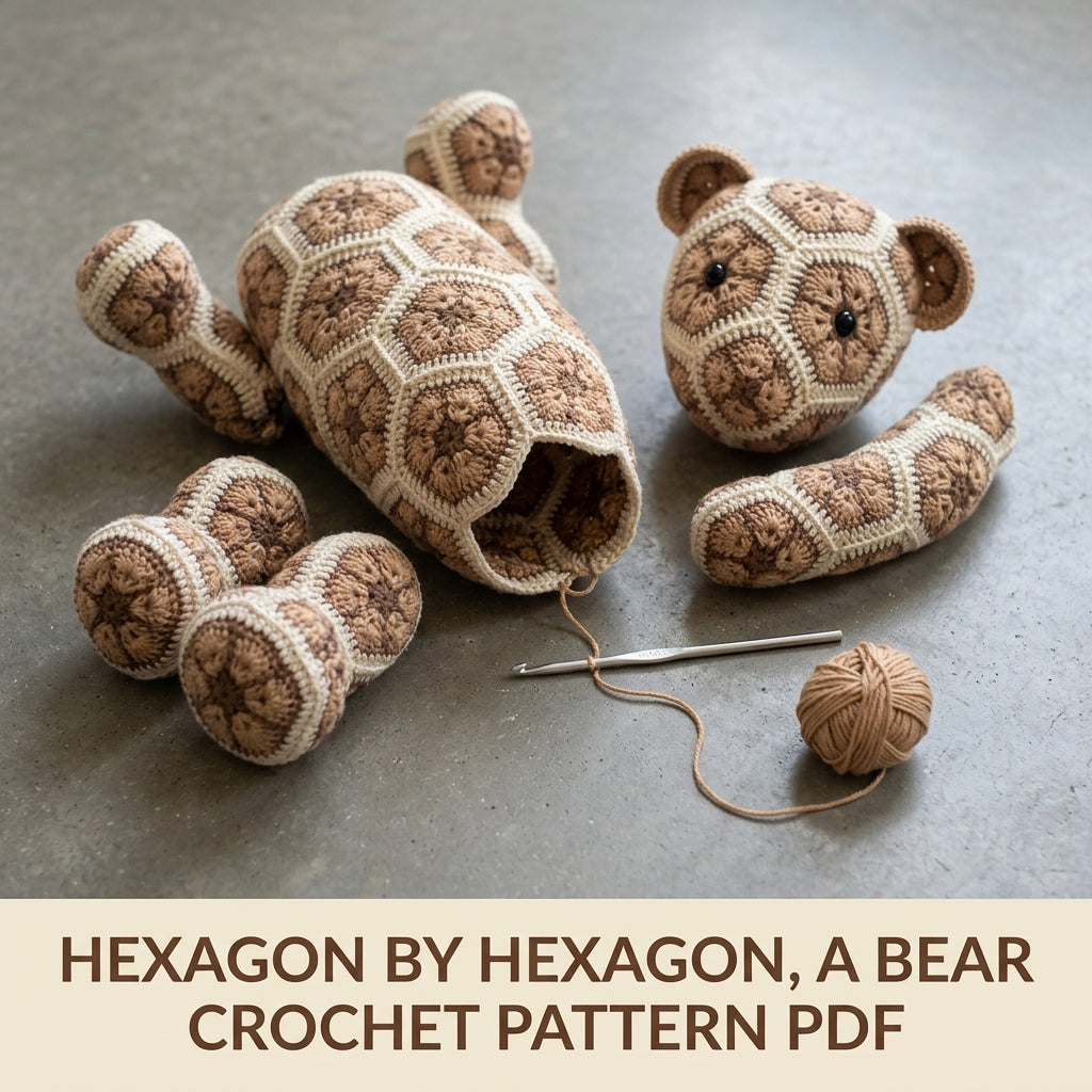African Flower Teddy Bear Crochet Pattern PDF – Hexagon Amigurumi Bear