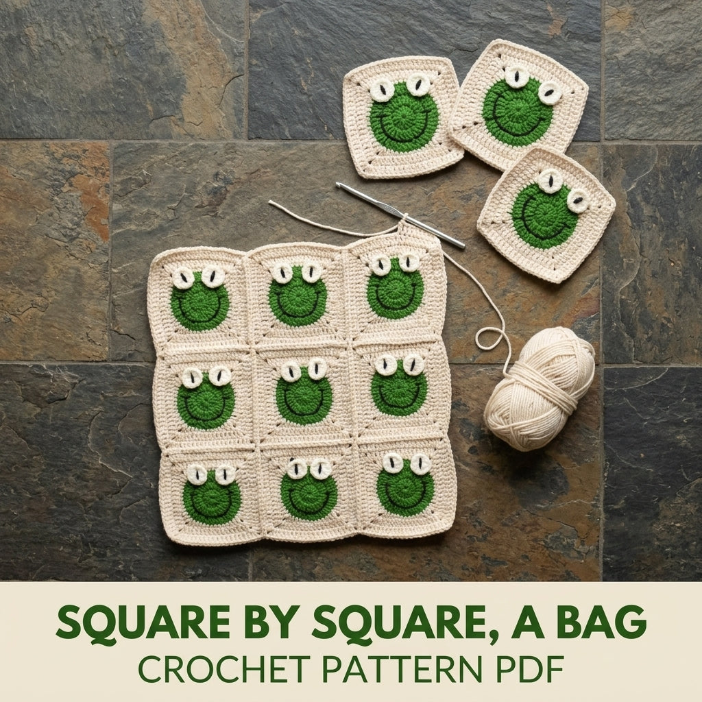 Frog Granny Square Tote Bag Crochet Pattern PDF – Cute Frog Face Shoulder Bag