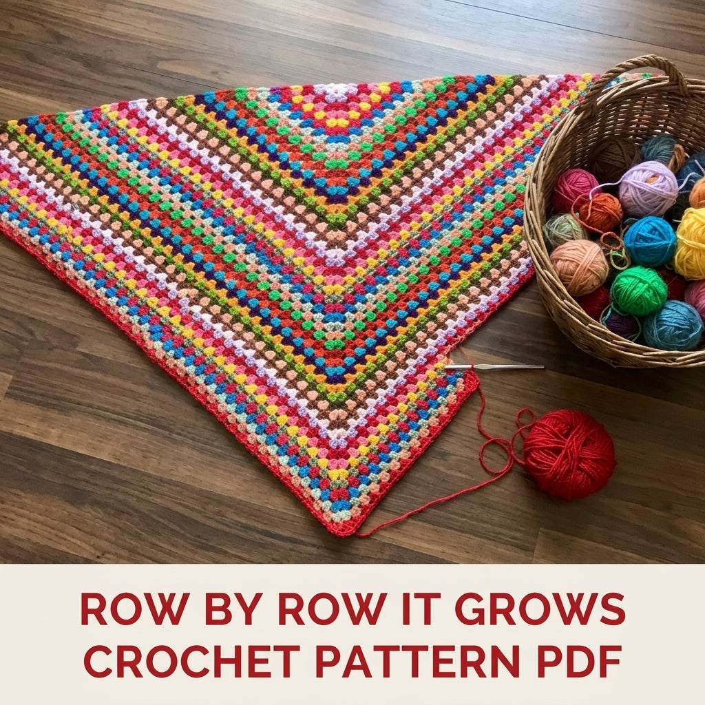 Rainbow Granny Triangle Shawl Crochet Pattern PDF – Scrap Yarn Shawl with Fringe
