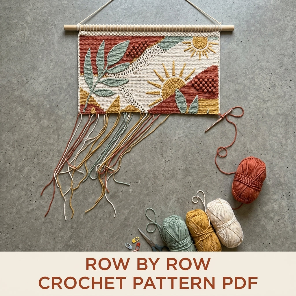 Sun and Leaves Boho Wall Hanging Crochet Pattern PDF – Tapestry Wall Decor