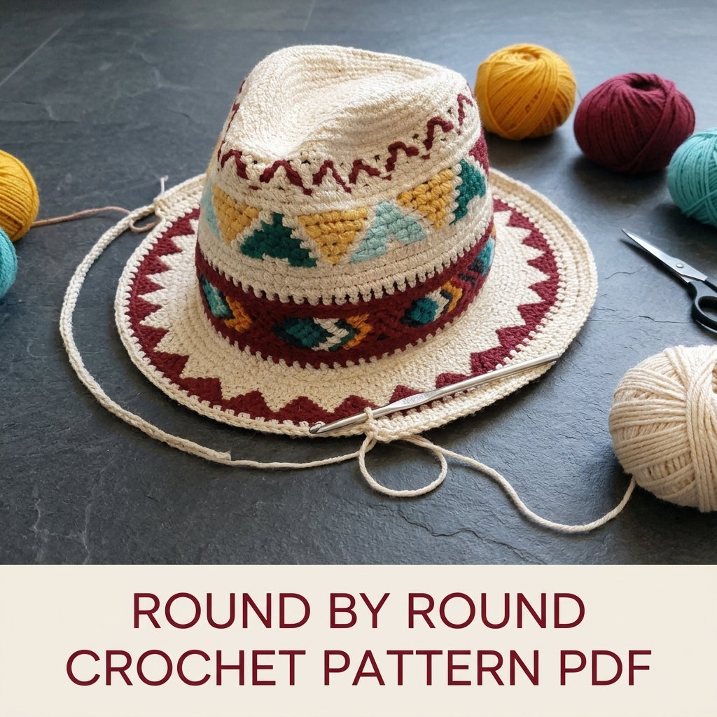Tapestry Crochet Western Hat Pattern PDF – Colourwork Cowboy Hat