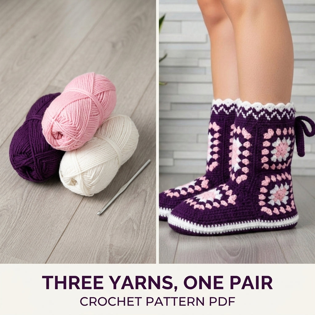 Granny Square Slipper Boots Crochet Pattern PDF – Cosy House Boots