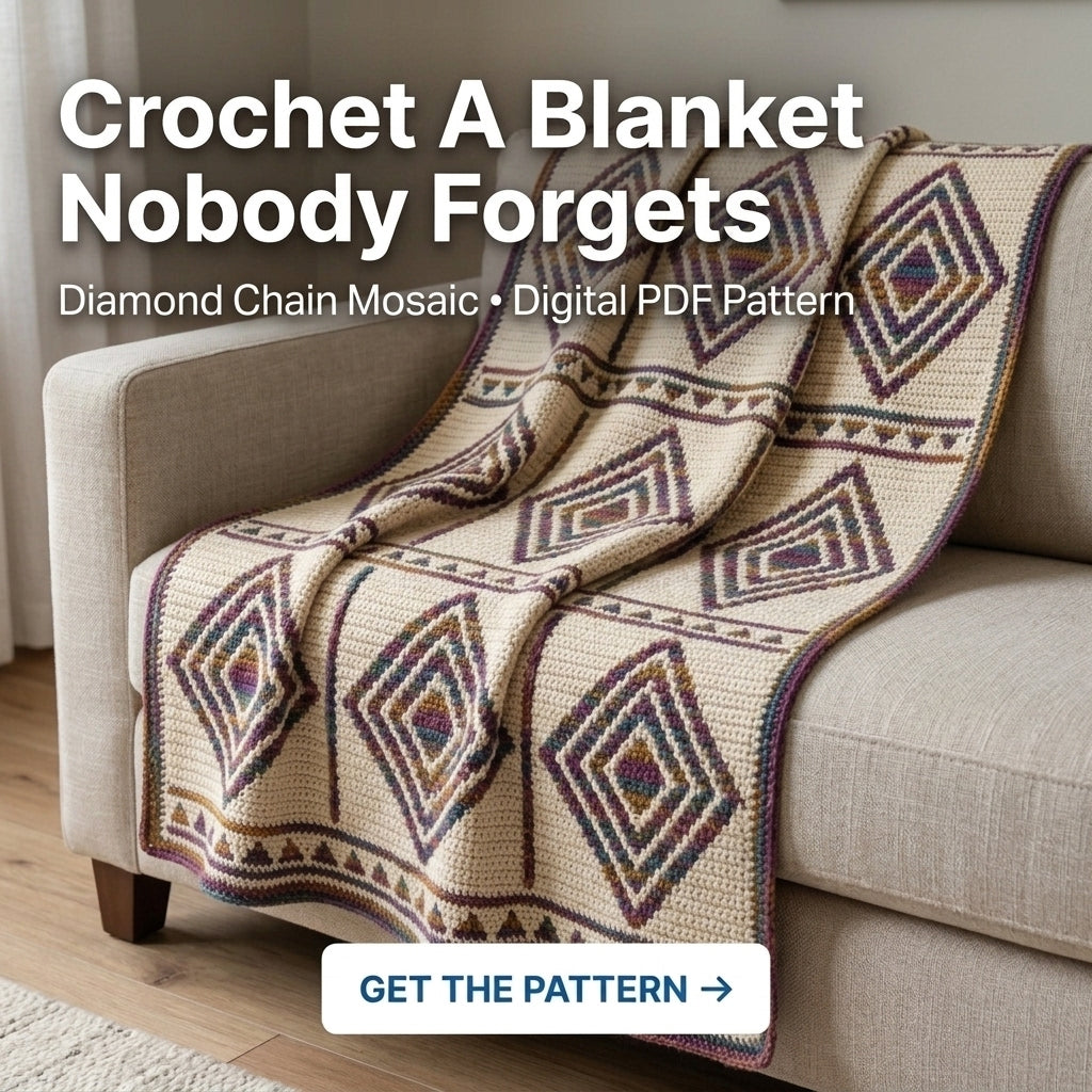 Diamond Mosaic Crochet Afghan Pattern PDF – Modern Geometric Throw Blanket