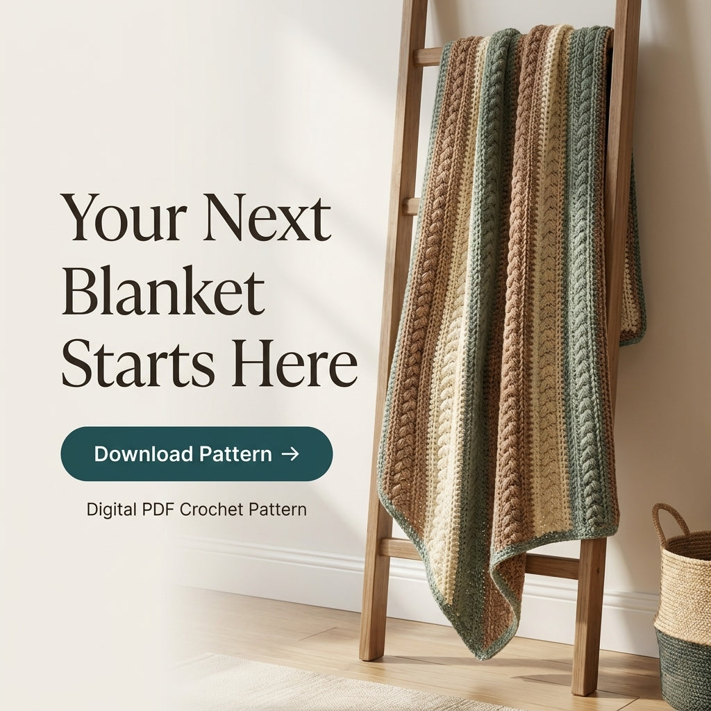 Cabled Stripe Blanket Crochet Pattern — Textured Braid Throw in Earth Tones, 4 Sizes, US Terms, PDF Download