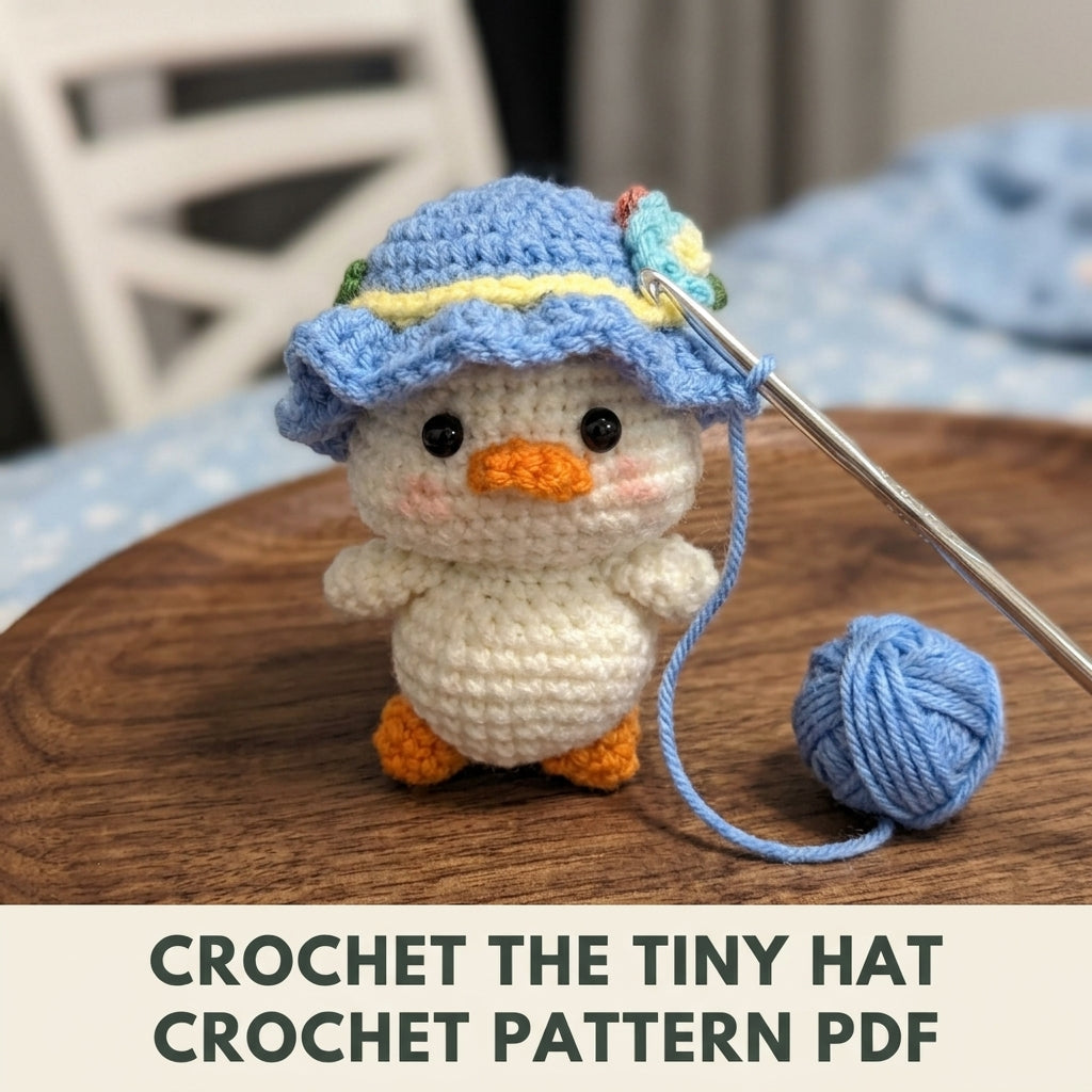 Duck Keychain Crochet Pattern PDF – Amigurumi Duckling in Ruffled Bucket Hat, Cute Bag Charm Pattern