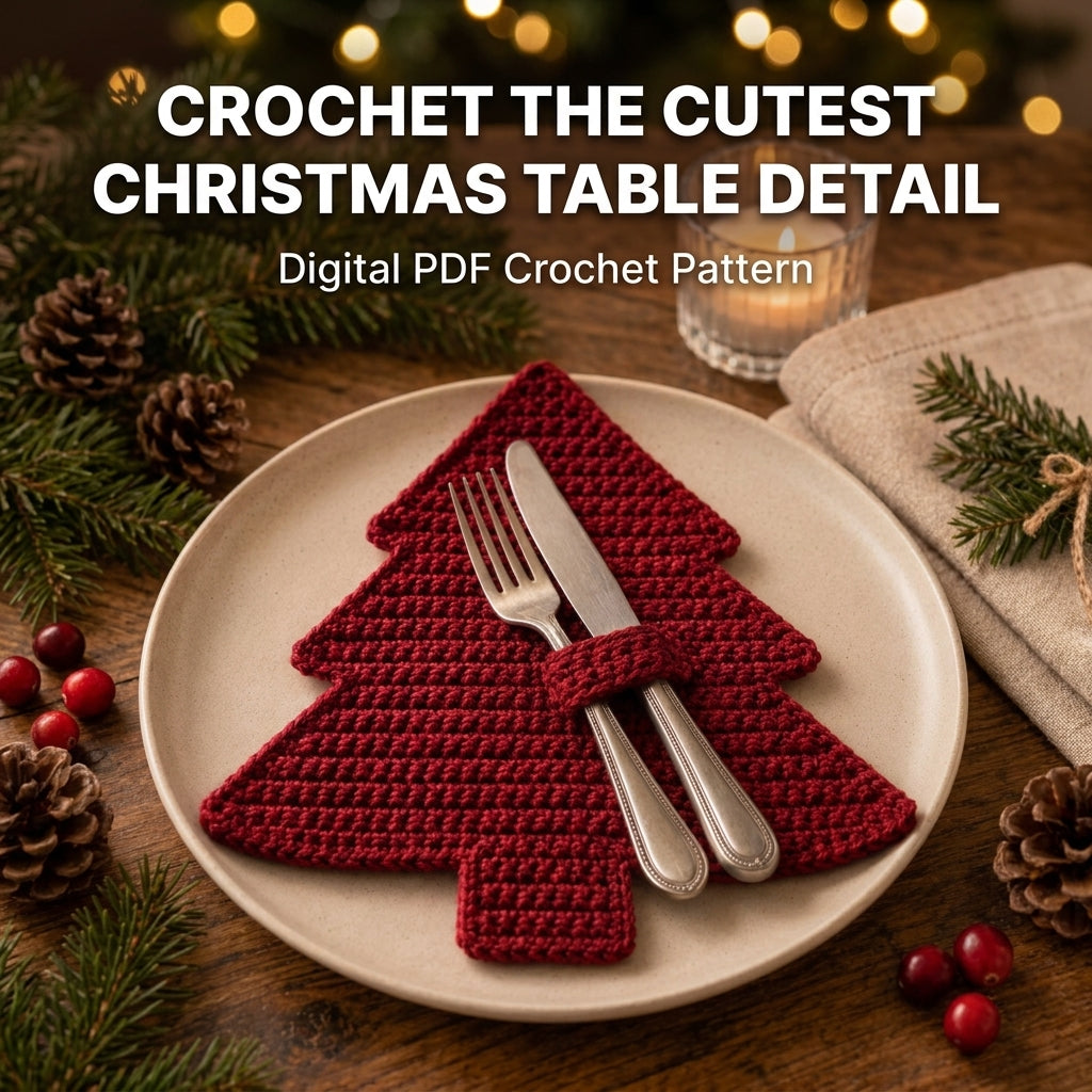 Christmas Tree Placemat Crochet Pattern — Festive Table Set with Matching Napkin Ring, US Terms, PDF Download