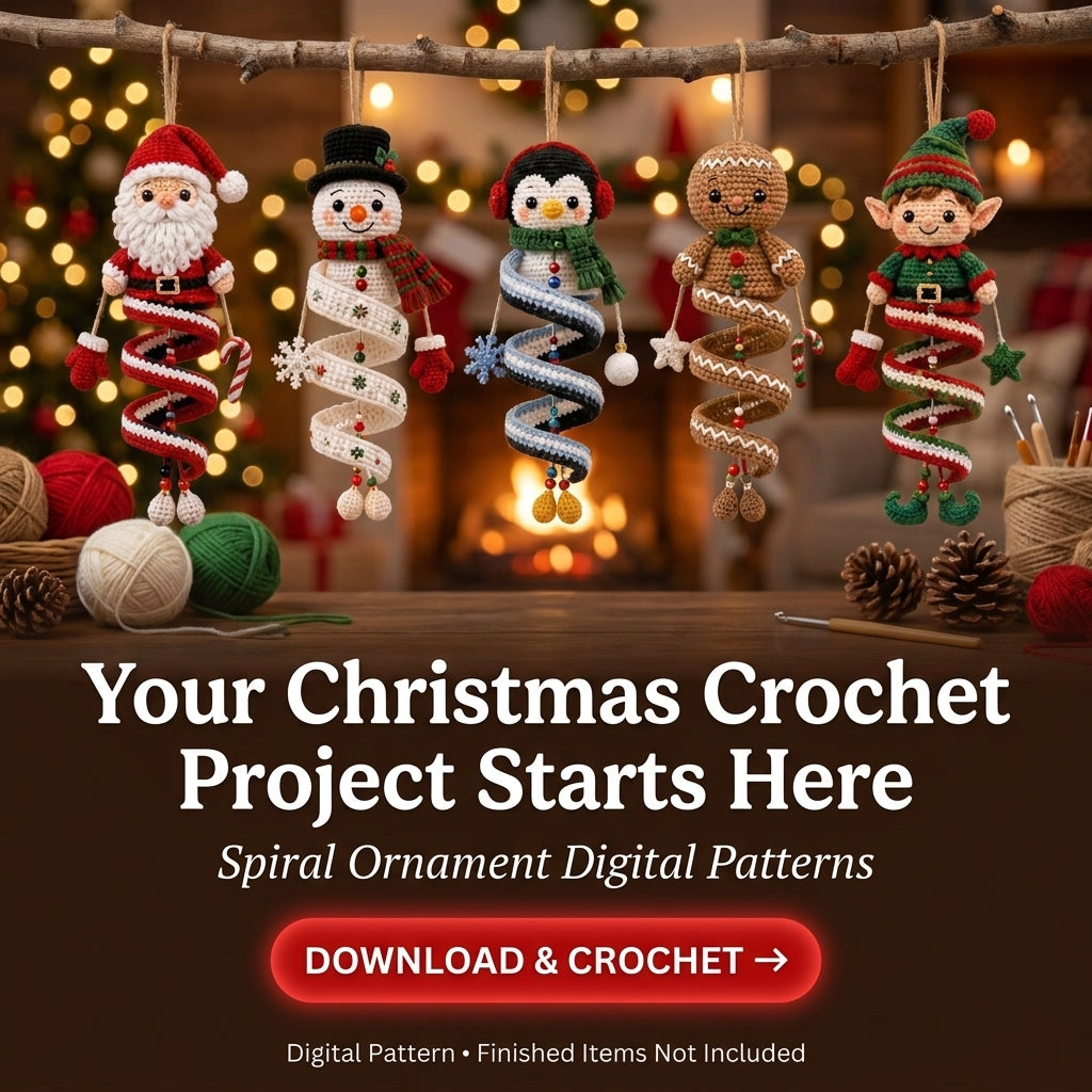 Christmas Spiral Ornament Crochet Pattern Bundle | 10 Hanging Characters | Santa, Snowman, Gingerbread, Angel & More | PDF Instant Download