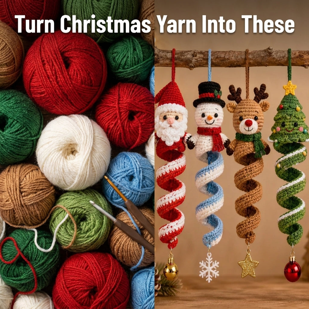 Christmas Spiral Ornament Crochet Pattern | Set of 5 Hanging Decorations | Santa, Snowman, Reindeer, Tree & Elf | PDF Instant Download