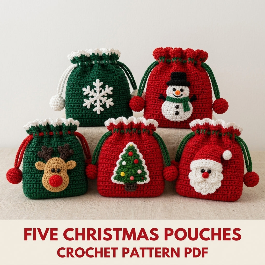 Christmas Drawstring Pouch Set Crochet Pattern PDF – Five Gift Bags