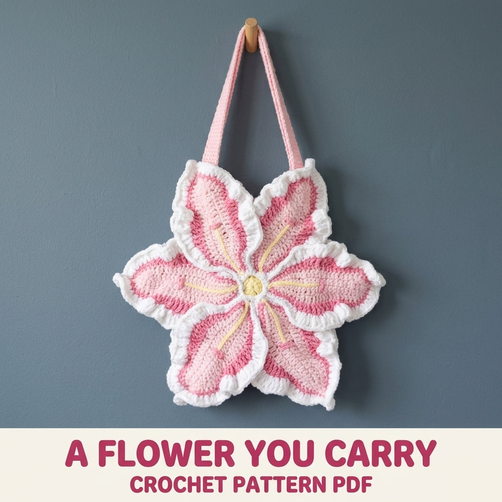 Flower Petal Bag Crochet Pattern PDF – Pink Ruffled Flower Shoulder Bag
