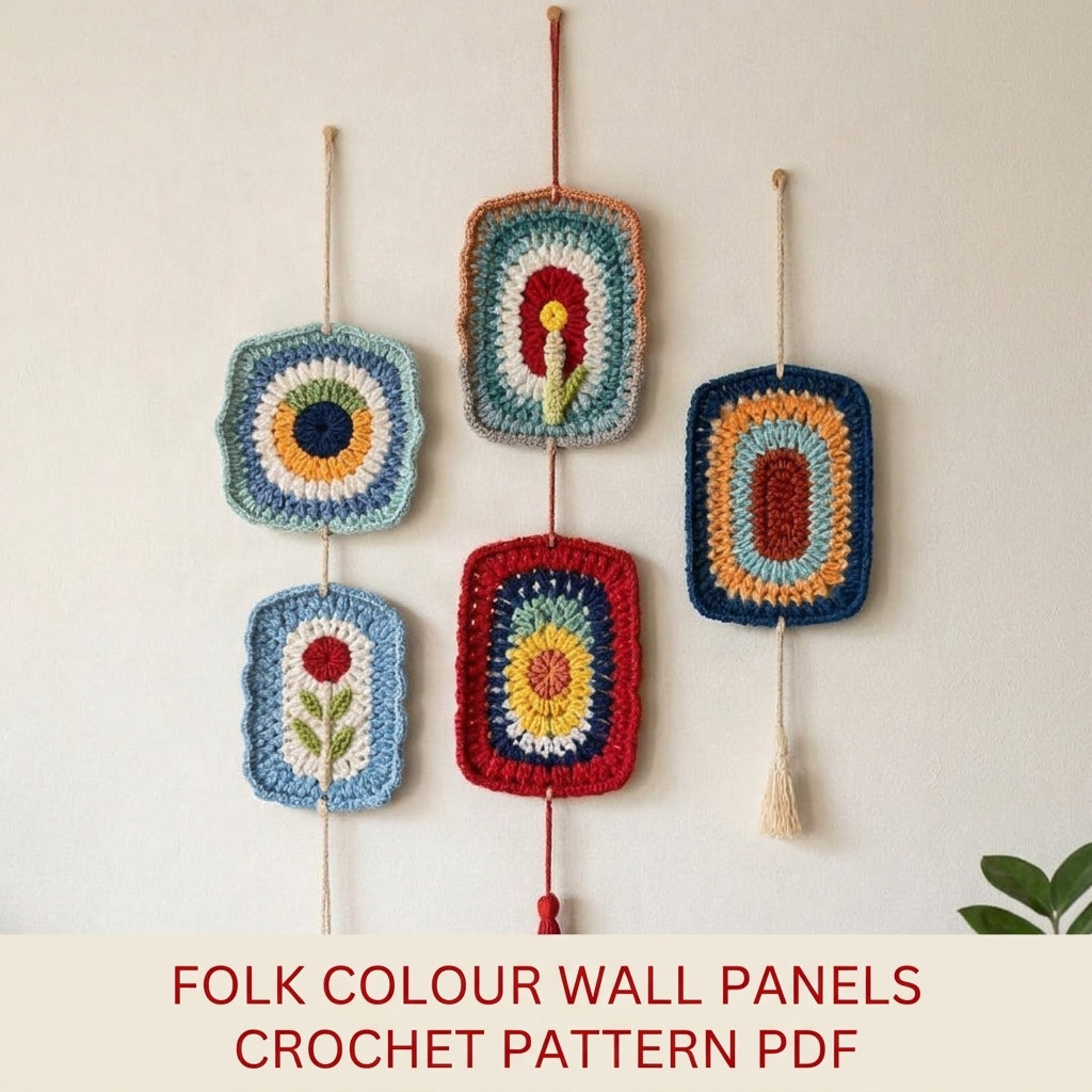Folk Colour Panel Wall Hangings Crochet Pattern PDF – Scrap Yarn Wall Gallery
