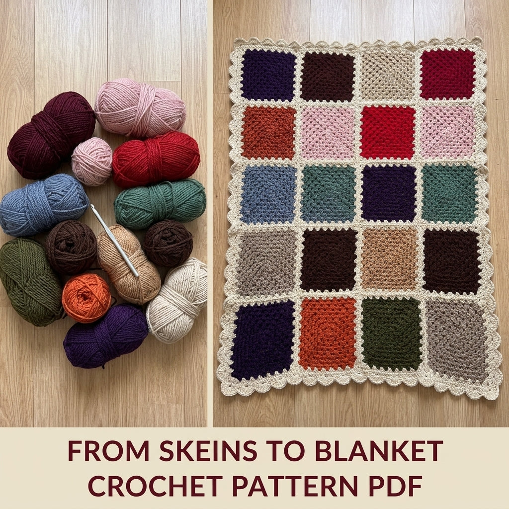 Cream Frame Granny Square Blanket Crochet Pattern PDF – Solid Square Throw with Scalloped Border