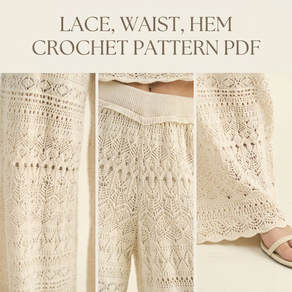 Cream Lace Wide Leg Pants Crochet Pattern PDF – Summer Lace Trousers