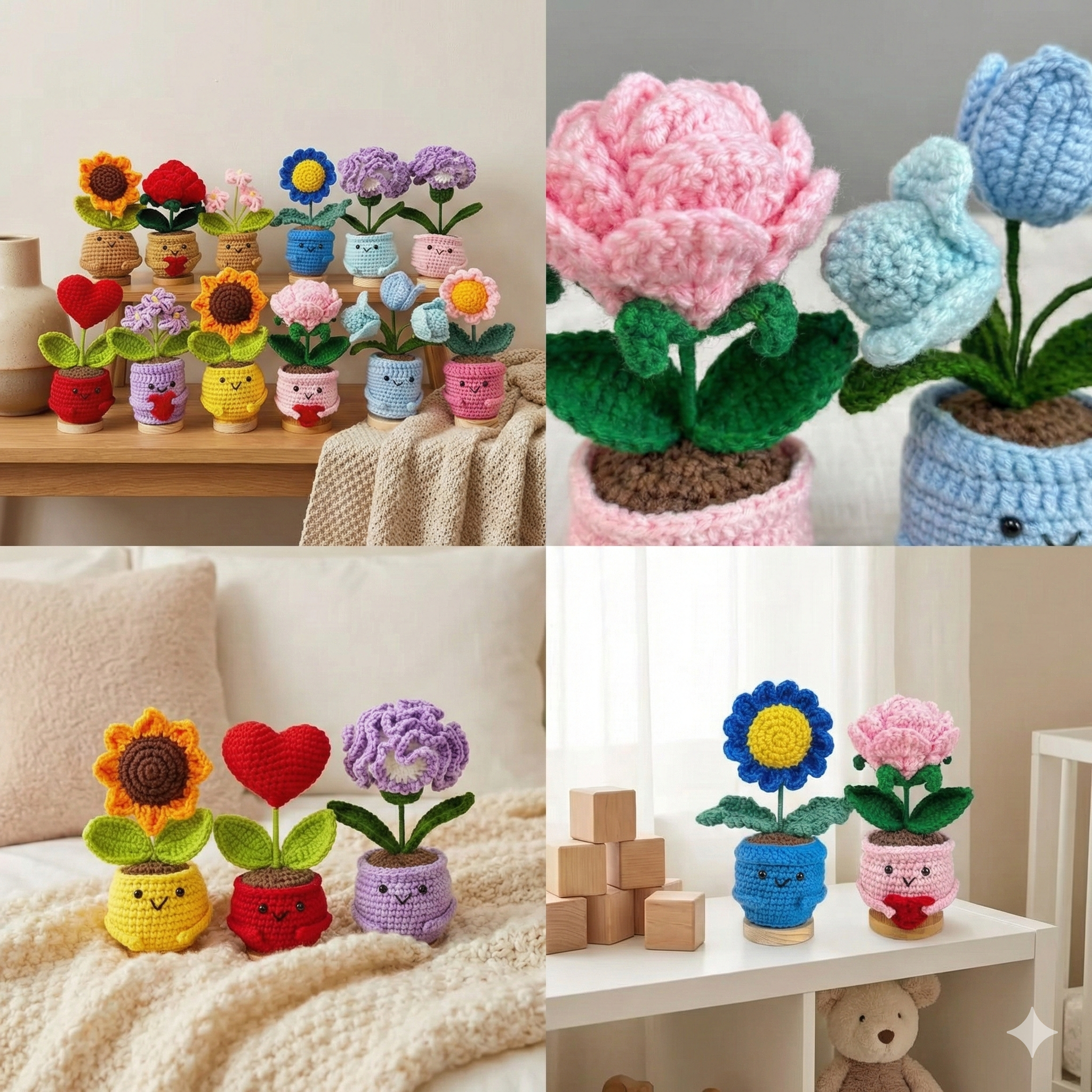 Crochet Sunflower Plant,Encouragement Daily Positive,Birthday Gift for Her,Positive Desk Decor,Crochet Forget-me-not,Mother's Day gift