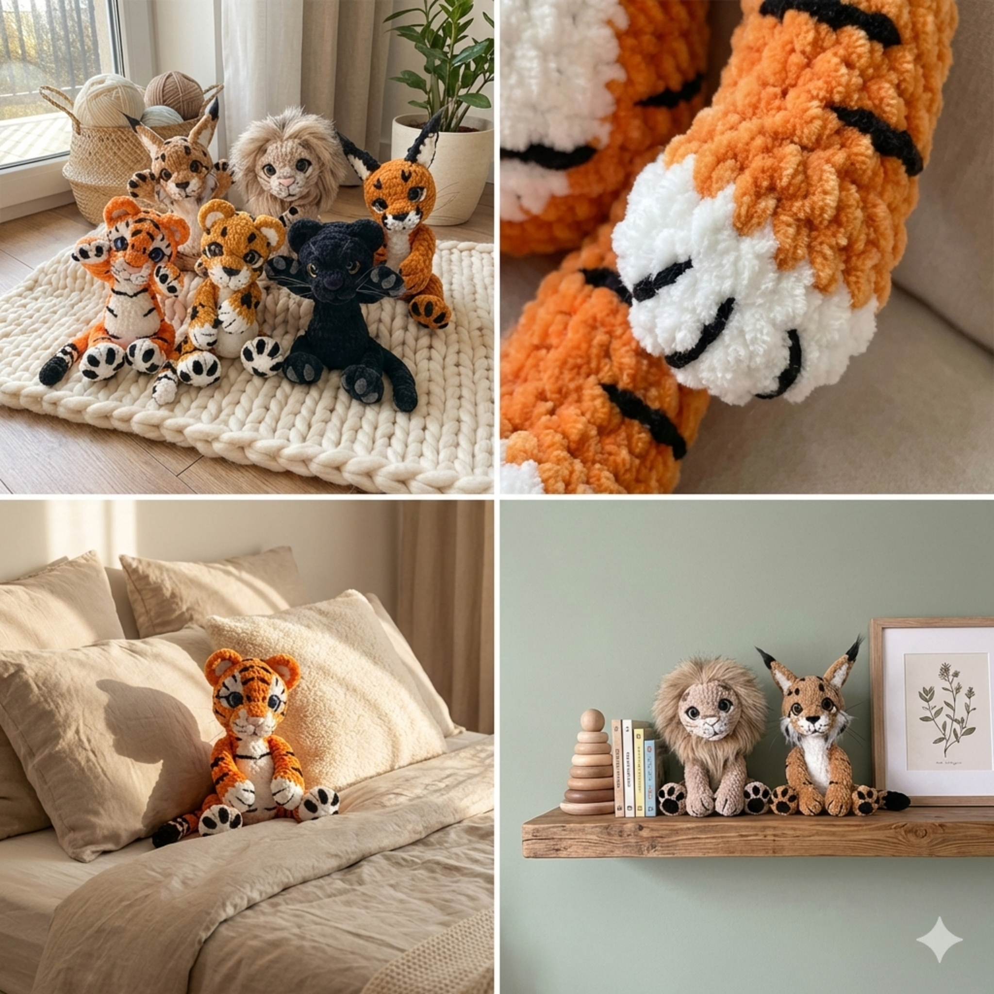 5in1 Little Ones –Wild Cats Crochet Pattern Bundle – Tiger, White Tiger, Panther, Lion, Leopard, Caracal & Lynx (PDF, US Terms)