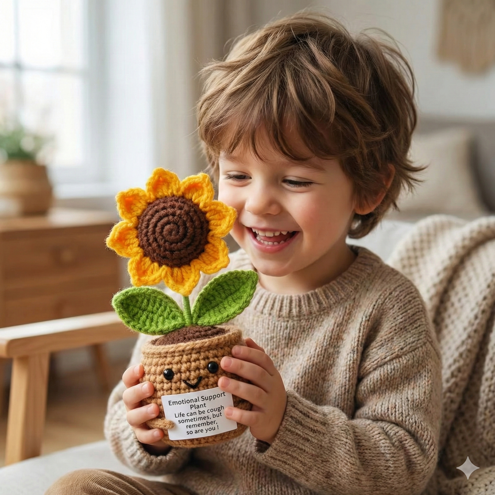 Crochet Sunflower Plant,Encouragement Daily Positive,Birthday Gift for Her,Positive Desk Decor,Crochet Forget-me-not,Mother's Day gift