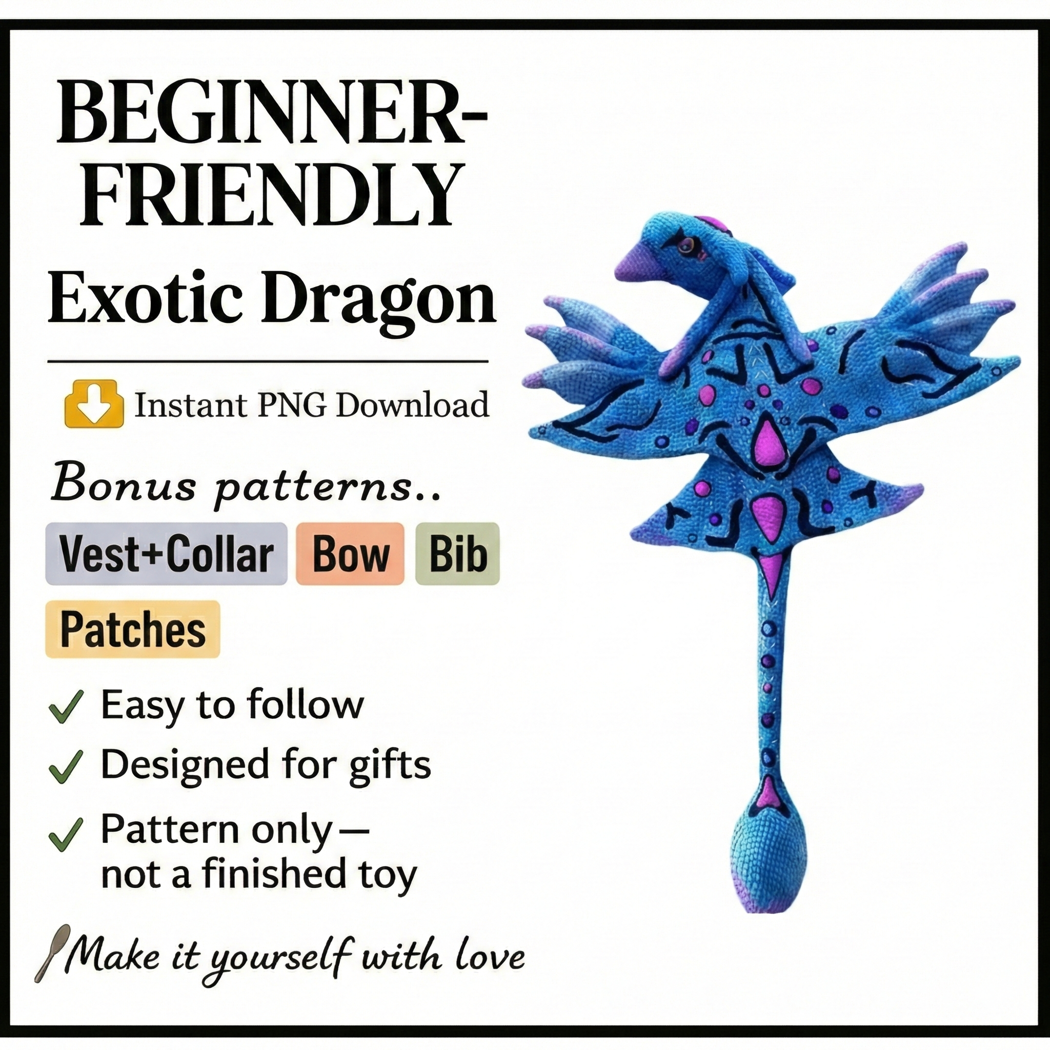 EXOTIC DRAGON Crochet Pattern – Intermediate Amigurumi Plushie (PDF Pattern)