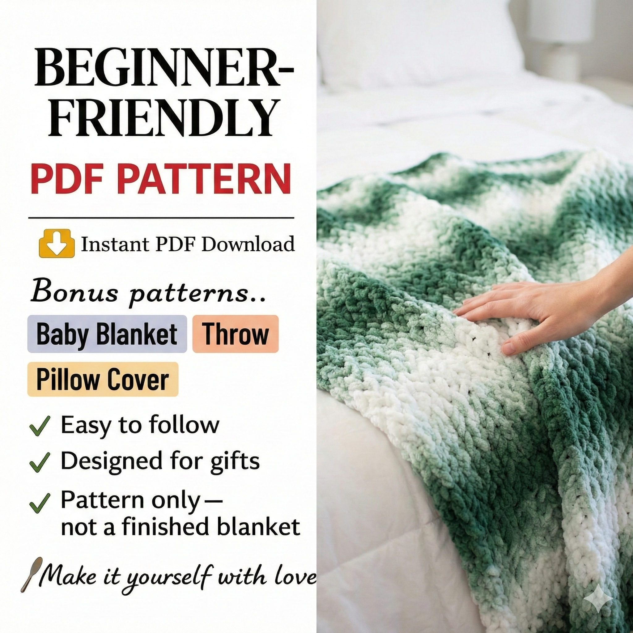 CROCHET PATTERN and video / The Original Chunky Evergreen Throw / Crochet blanket tutorial / Modern Crochet Throw / Easy PDF download