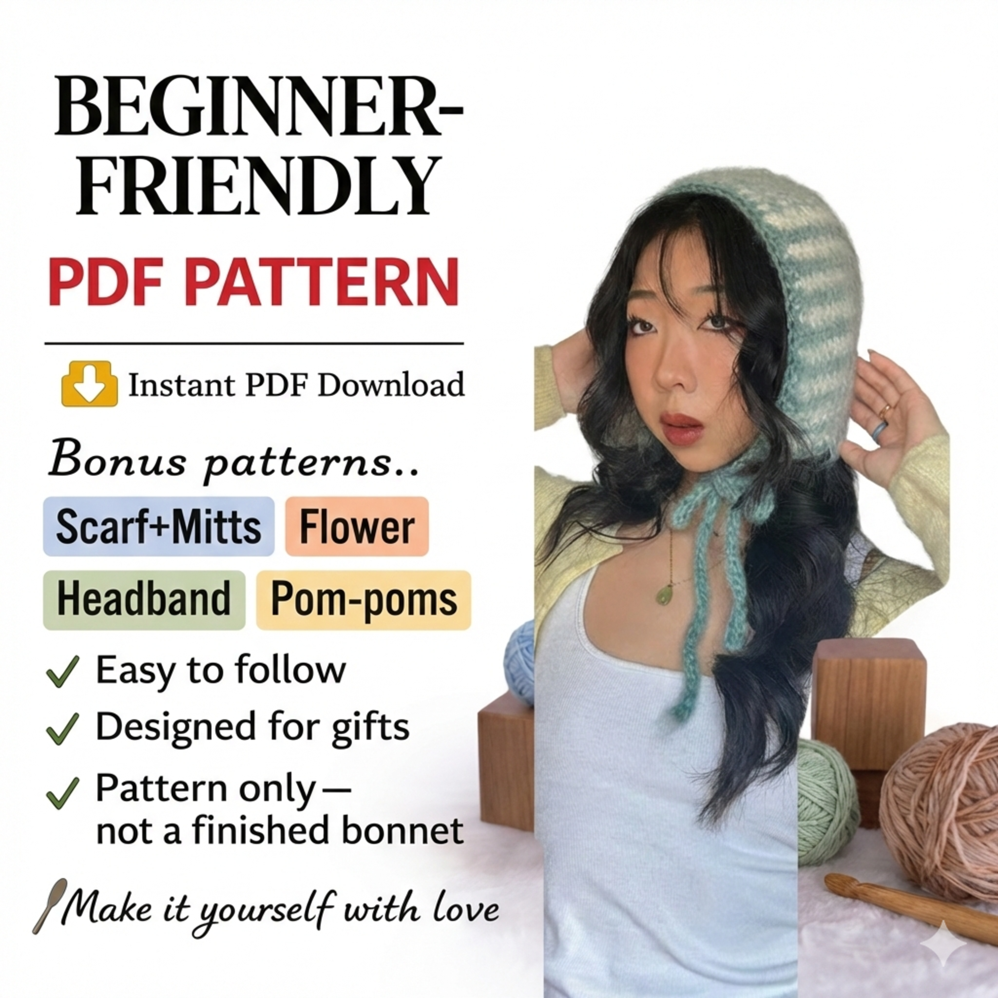 Crochet Bow Bonnet Hood Scarf Pattern