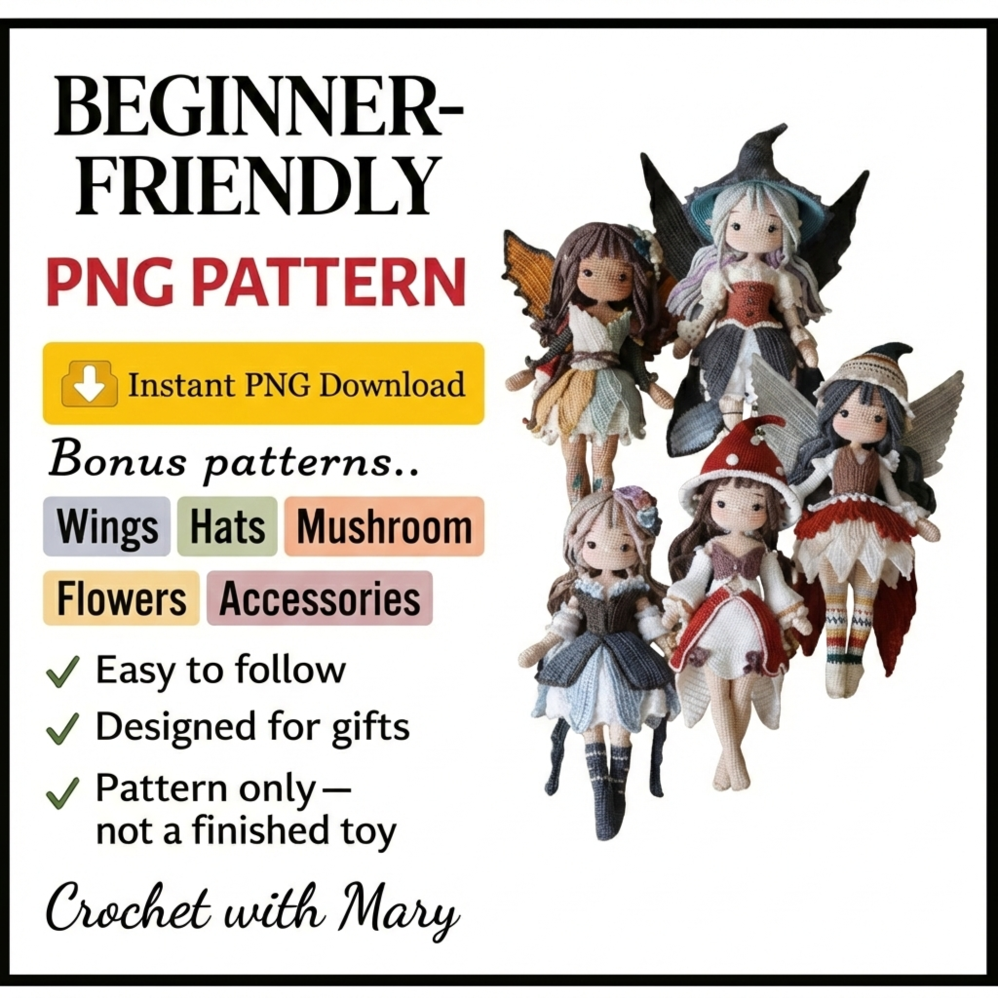 5-in-1 Fairy Crochet Doll Pattern Bundle, Amigurumi Doll PDF, Seasonal Fairies Collection, Multi-language with English Instant Download.