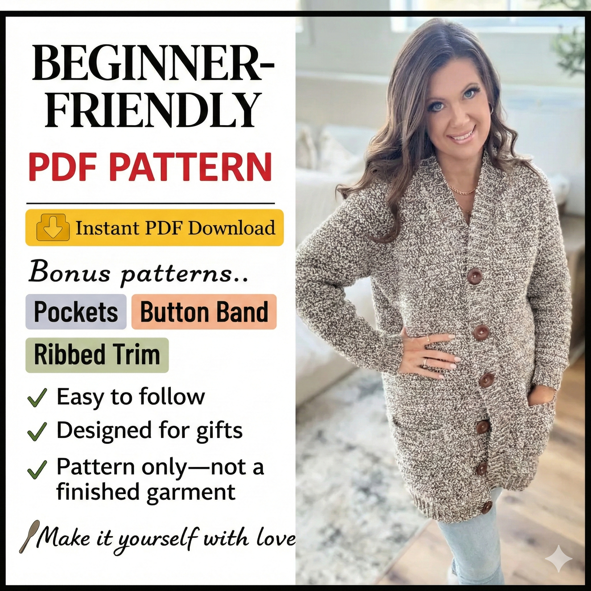 CROCHET PATTERN & VIDEO/ Everyday Ragg Cardigan, Oversized Cardigan Pattern, Cozy Cardigan, Sizes Xs-5X, Pdf, Crochet Cardigan Pattern