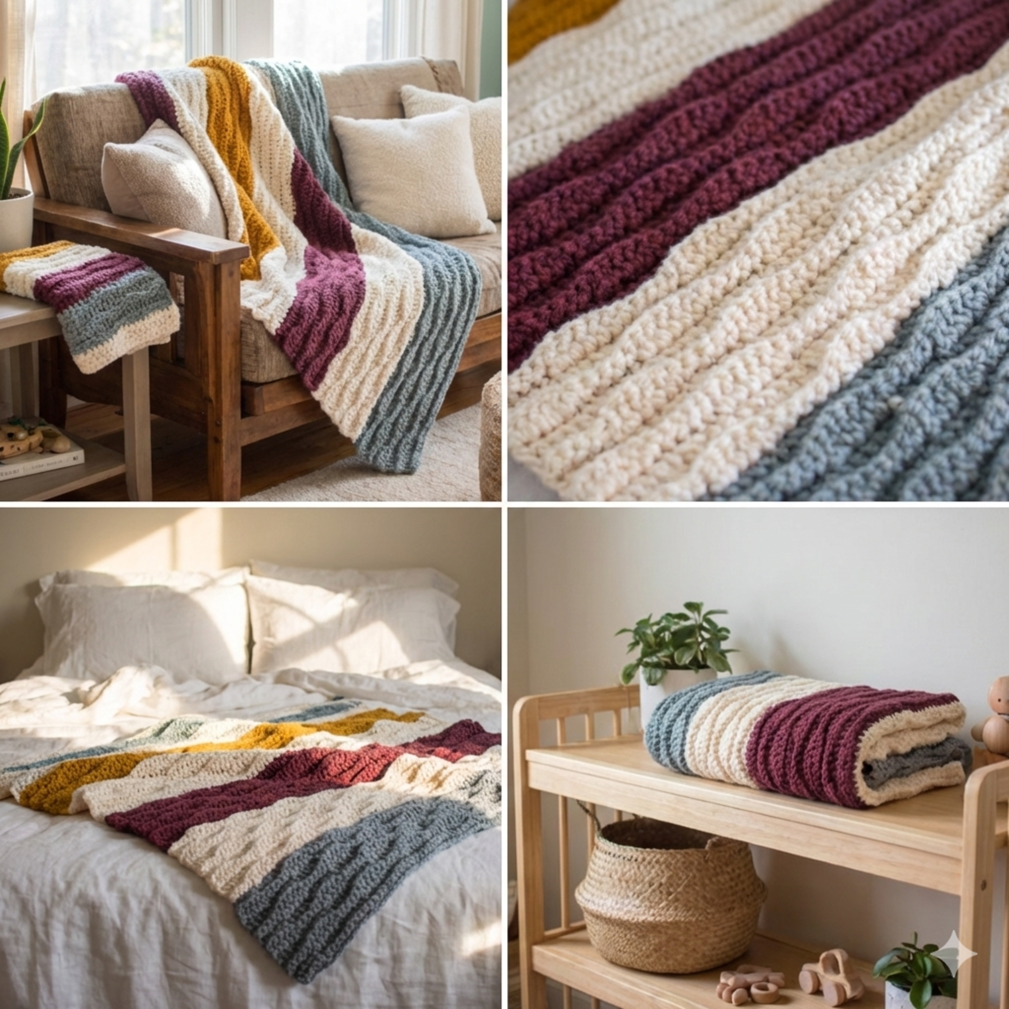 CROCHET PATTERN & Photo tutorial / Modern Crochet Blanket / The Chunky Waves Throw / Easy Crochet Afghan/ PDF Download