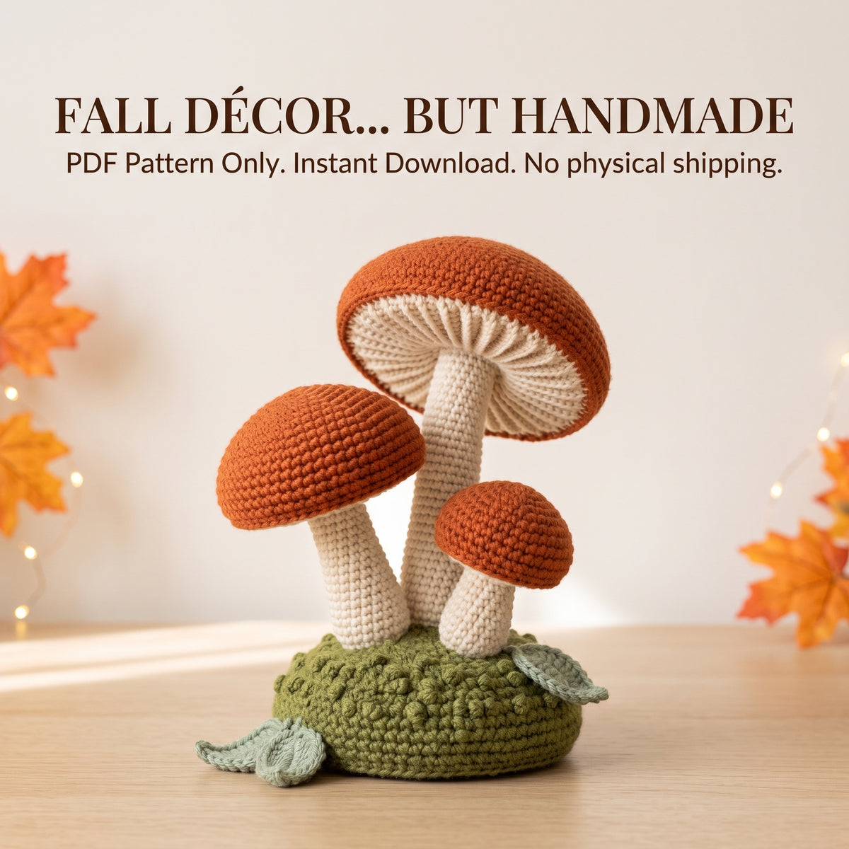 Crochet Mushroom Pattern – Mushroom Cluster on a Moss Base, Cottagecore Décor