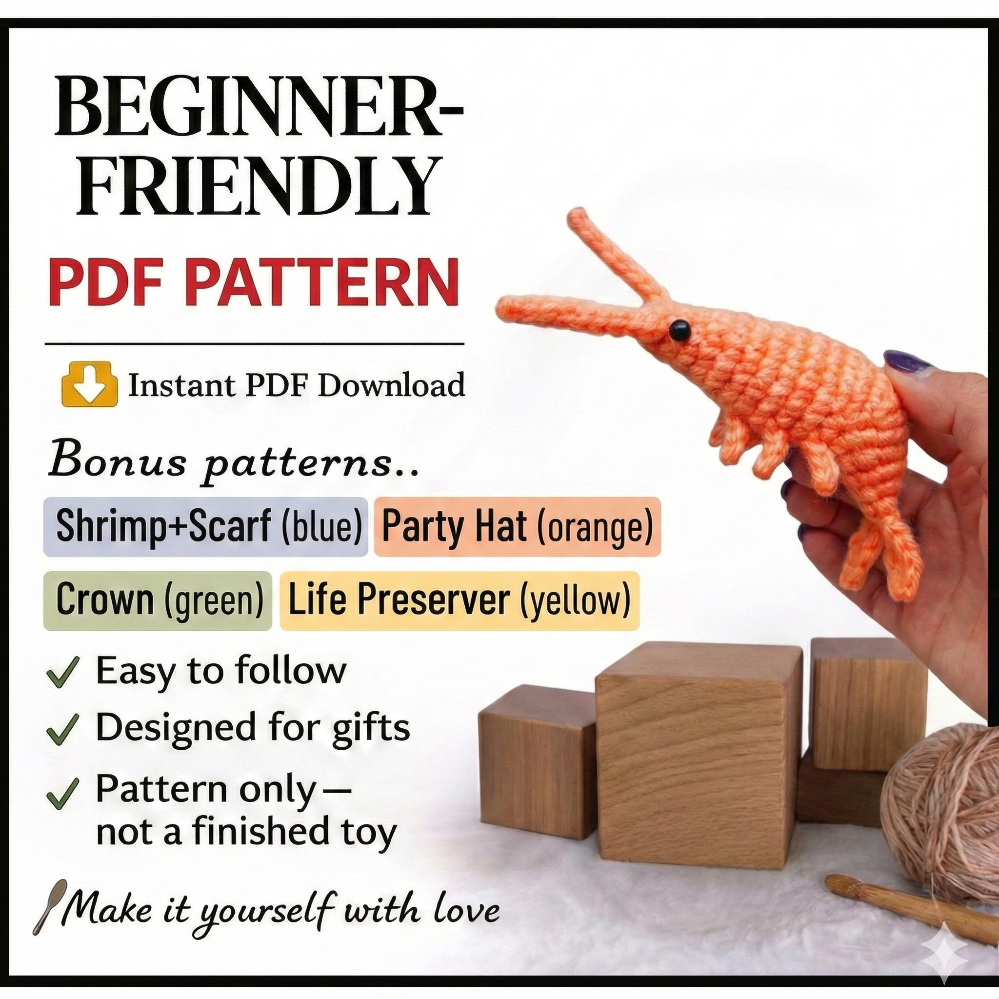 Shrimp Crochet Pattern | Amigurumi PDF | NO SEW!
