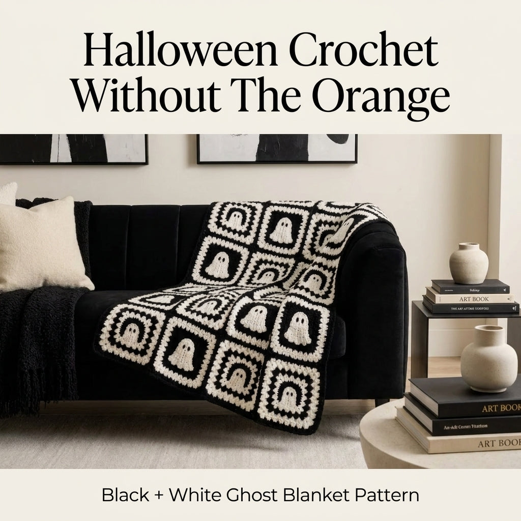 Ghost Granny Square Blanket Crochet Pattern | Black & White Halloween Throw | Beginner Granny Square Project | PDF Instant Download 2