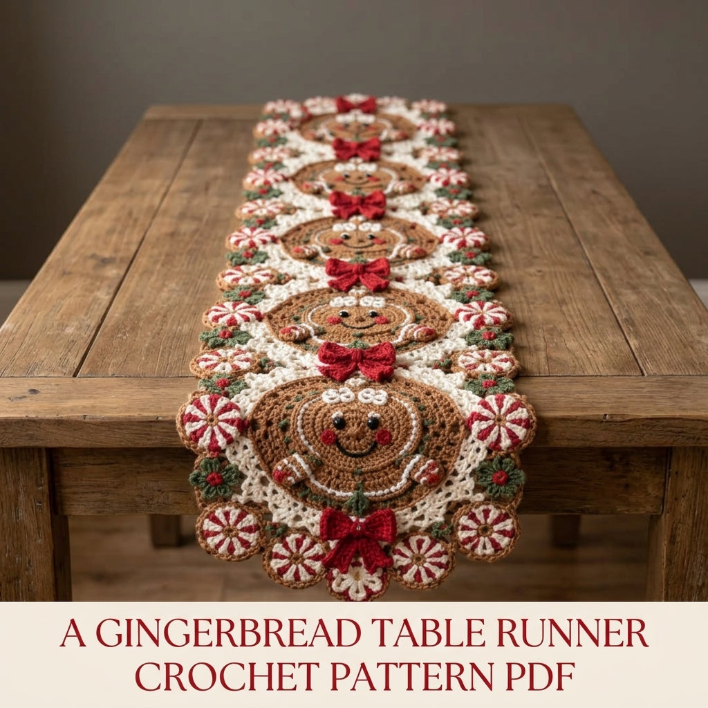 Gingerbread Table Runner Crochet Pattern PDF – Christmas Table Decor