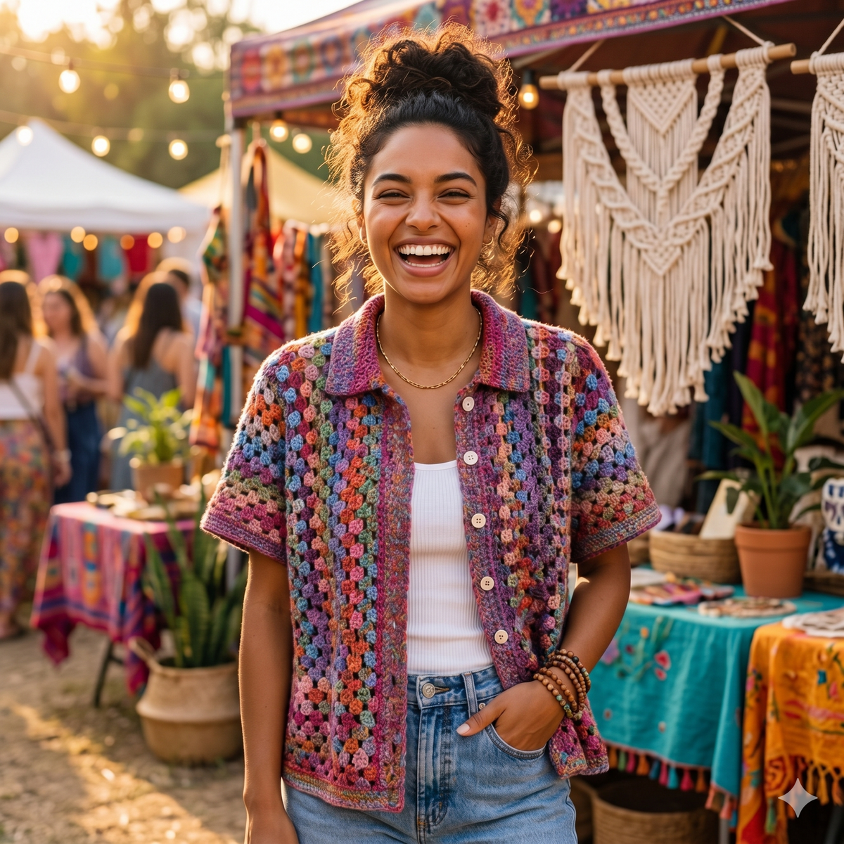 Crochet Granny Cabana Shirt Pattern, Colorful Button Up Crochet Top PDF, Boho Summer Cardigan Pattern, Granny Square Shirt