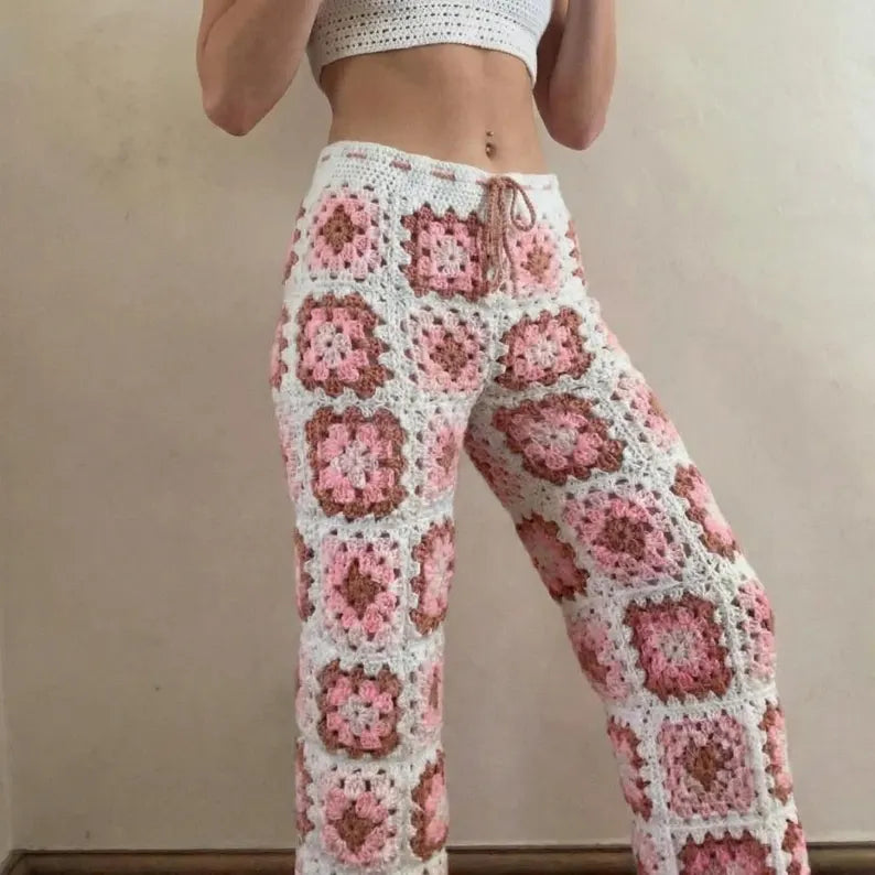 Crochet Granny Square Pants Pattern PDF | Boho High Waist Crochet Pants | Granny Square Trousers DIY | Digital Download Pattern