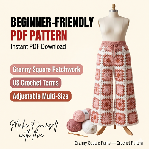 Crochet Granny Square Pants Pattern PDF | Boho High Waist Crochet Pant