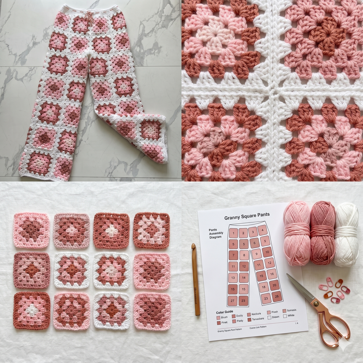 Crochet Granny Square Pants Pattern PDF | Boho High Waist Crochet Pants | Granny Square Trousers DIY | Digital Download Pattern