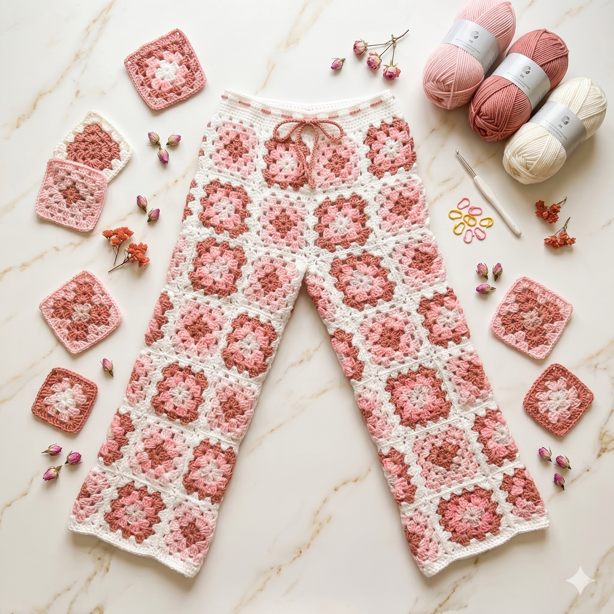 Crochet Granny Square Pants Pattern PDF | Boho High Waist Crochet Pants | Granny Square Trousers DIY | Digital Download Pattern