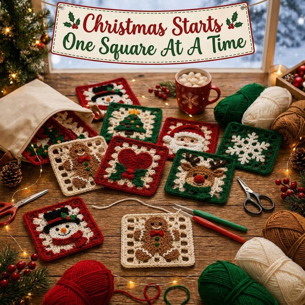 12 Christmas Granny Squares Crochet Pattern — Festive Motif Collection for Blankets, Cushions and Ornaments, US Terms, PDF Download