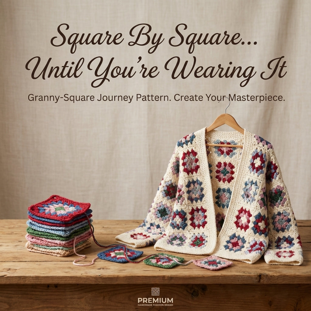 Granny Square Cardigan Crochet Pattern — Cream Oversized Cardigan with Bell Sleeves, Sizes XS–3XL, US Terms, PDF Download