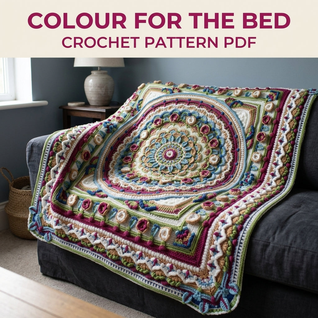 Jewel Overlay Mandala Blanket Crochet Pattern PDF – Colourful Textured Throw
