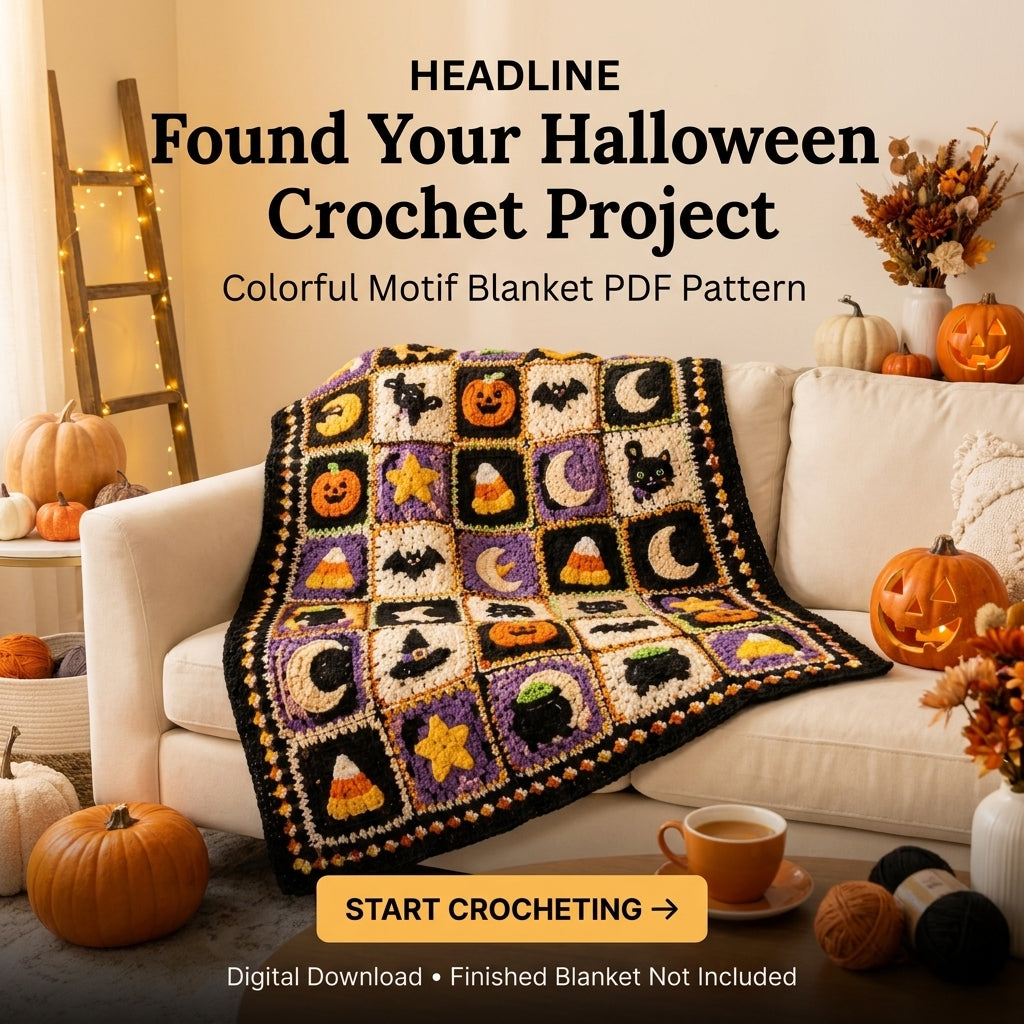 Halloween Sampler Granny Square Blanket Crochet Pattern | 8 Motif Squares in One PDF | Pumpkin, Bat, Black Cat, Candy Corn & More | Instant Download