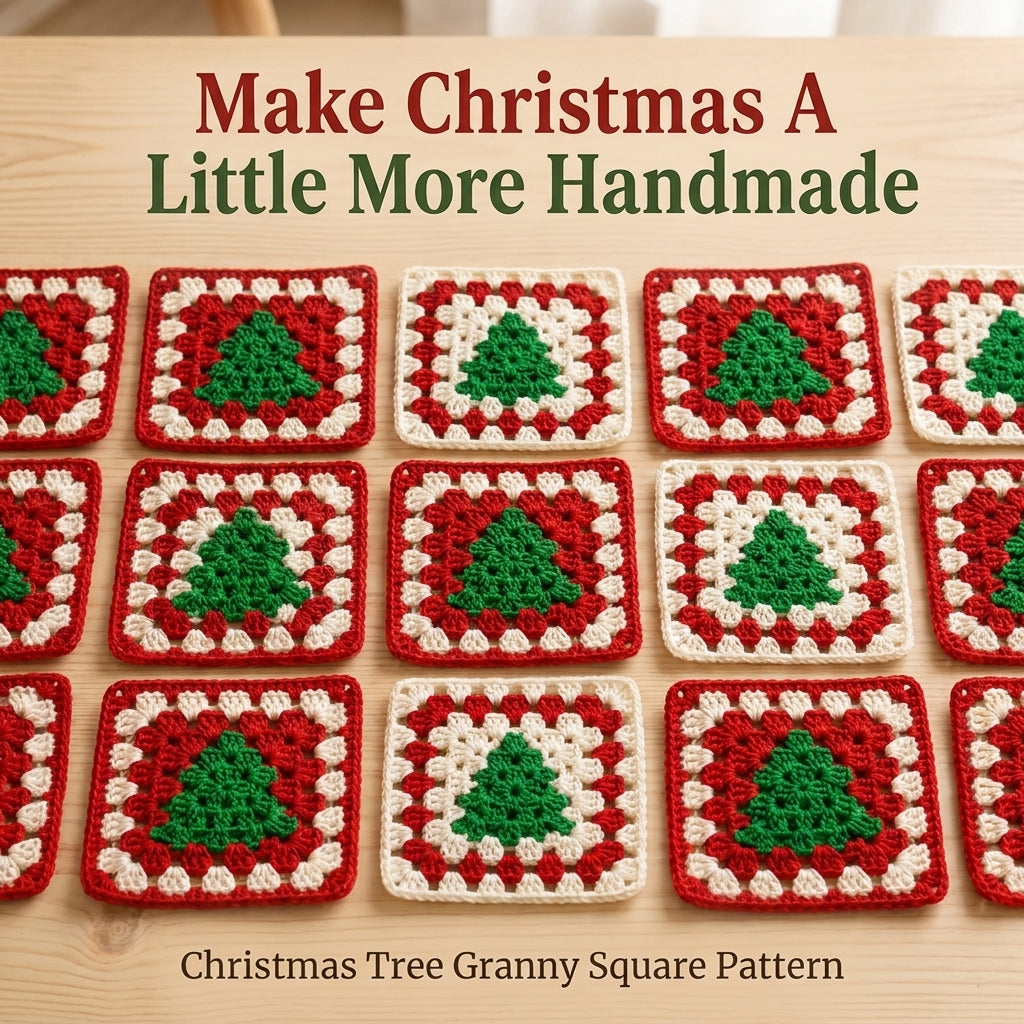 Christmas Tree Granny Square Crochet Pattern — 2 Festive Motifs in Red and Cream, Beginner Friendly, US Terms, PDF Download